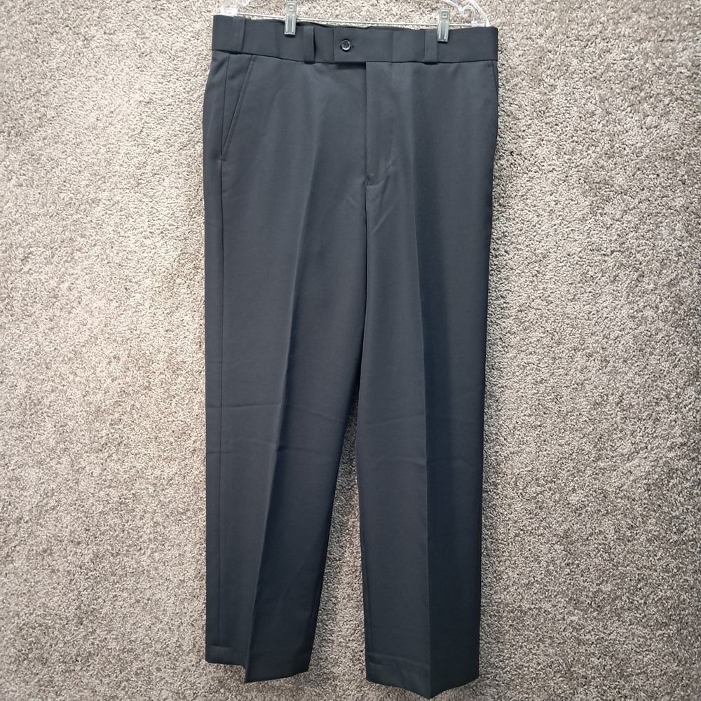 Mens Black Flat Front Dress Pants Solid Polyester Slacks 36x28 RN 133667